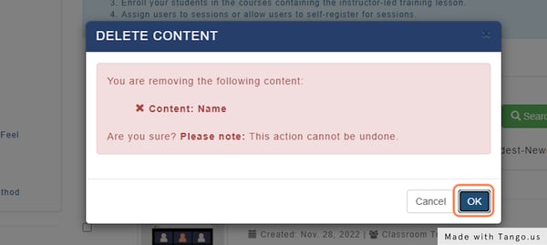 Click on OK - this action cannot be undone.