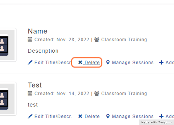 Click on "Delete" for the Learning Object you wish to remove. 