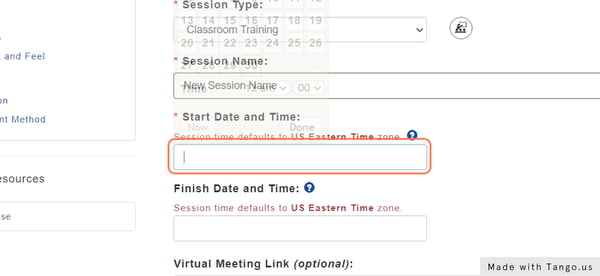 Select a Start Date and Time to show the Date Picker.