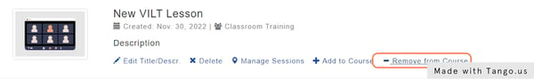 To Remove a Learning Object from a Course - Click on "Remove from Course"